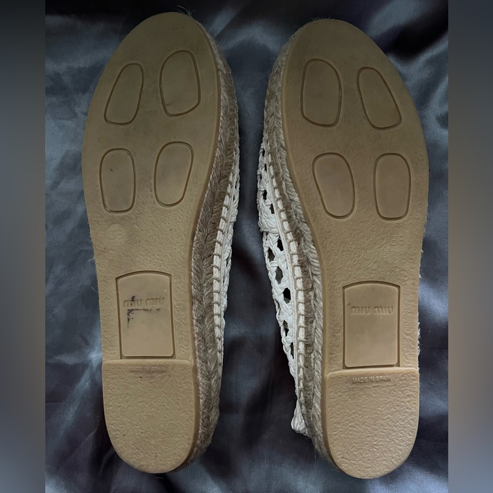 Miu Miu Leather Crochet Espadrilles Cream - Picture 2 of 2
